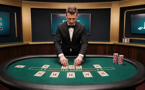 Live-Dealer teilt Blackjack-Karten am HD-Tisch aus - Live Blackjack bei OnlySpins