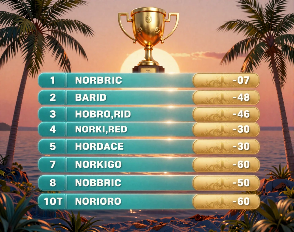 Turnier-Leaderboard mit Palmen-Motiven und goldener Troph&auml;e - OnlySpins Spin Rally Slot-Turnier