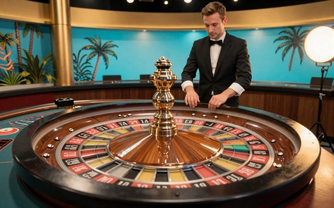 Live-Roulette-Tisch mit Croupier am Rad - Live Roulette bei OnlySpins