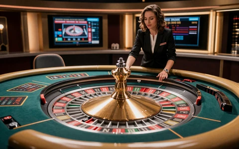 Live-Croupier dreht das Roulette-Rad im HD-Studio - Live Roulette bei OnlySpins