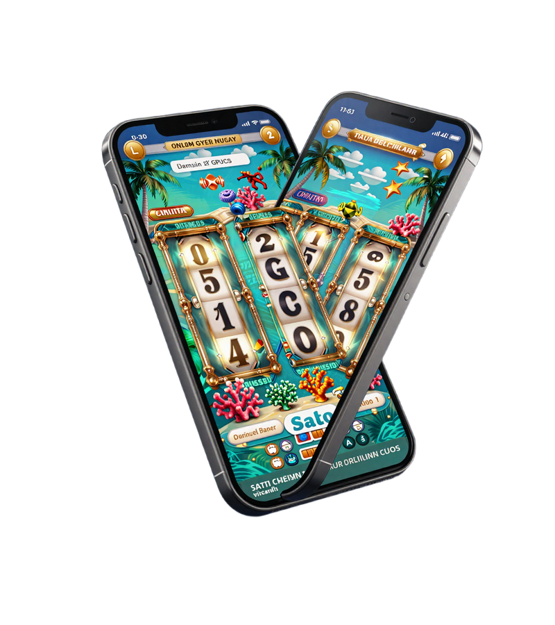 Smartphone-Mockup mit tropischem Casino-Slot-Interface - Mobile Casino Spiele bei OnlySpins