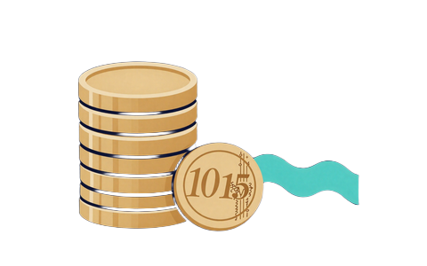 Goldene M&uuml;nzstapel mit 10- und 15-Euro-Chips - OnlySpins kleiner Bonus-Einstieg